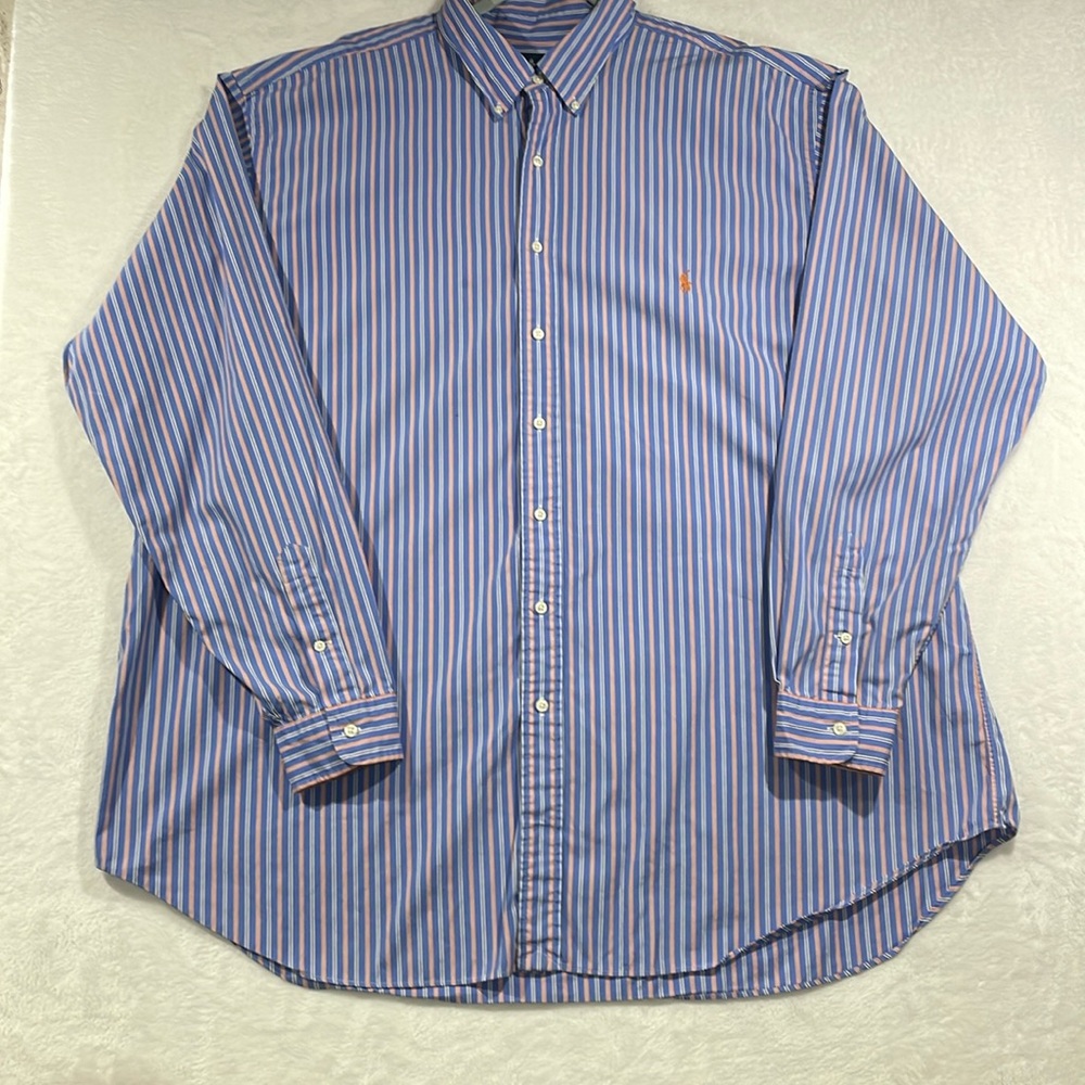 Men's Ralph Lauren  Classic Fit Button Down Shirt Blue/Orange Stripe Size 3XLT